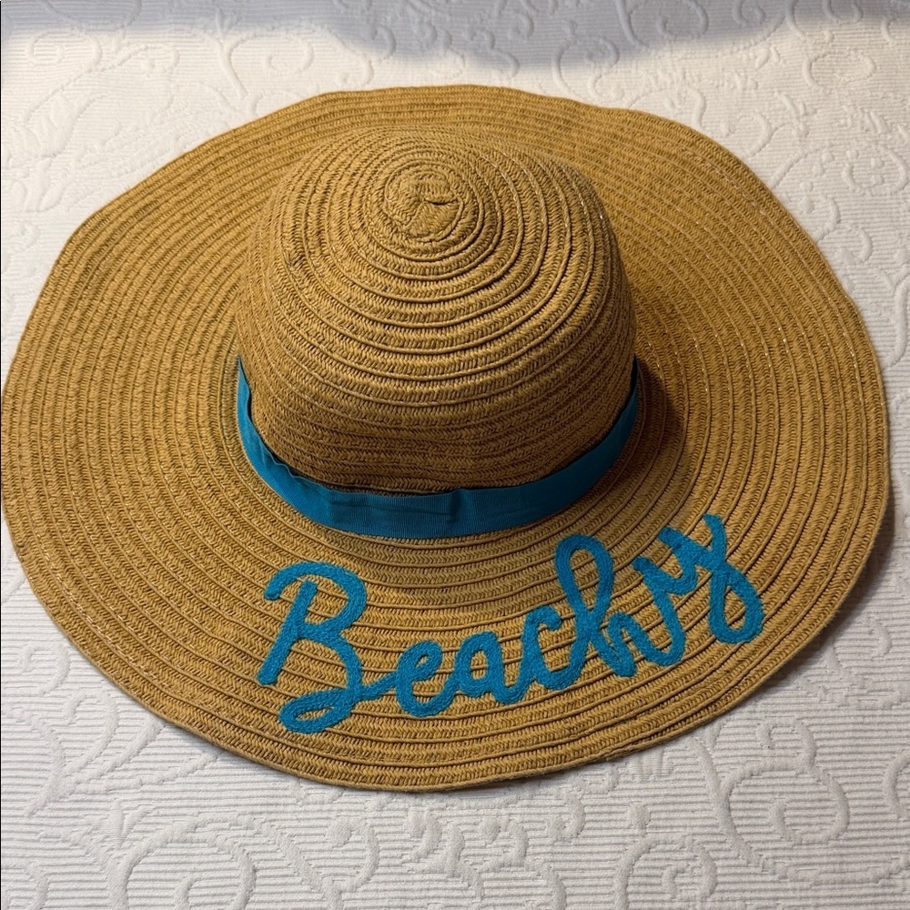 Beachy Straw Sun Hat with Blue Accent